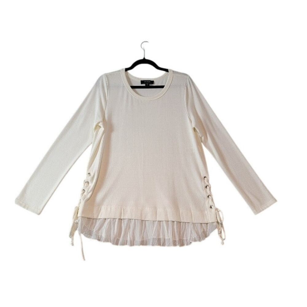 Karen Kane Cream Cinched‎ Waist Top Sz XL Women's Long Sleeve